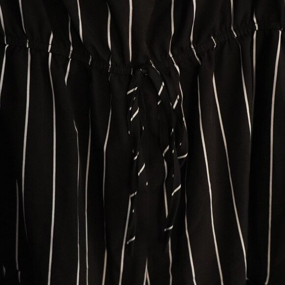 Emery Women's M Black Striped Bell Sleeve Off-the-Shoulder Flare Romper Shorts - Picture 9 of 12